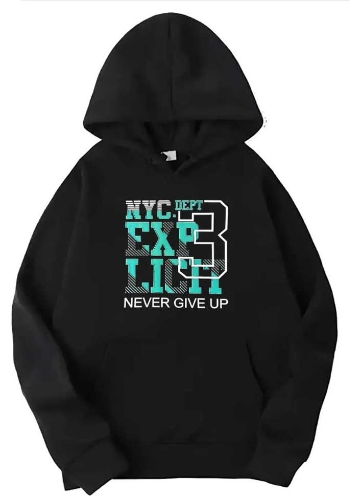 Black Nyc Printed Hooded Sweatshirt