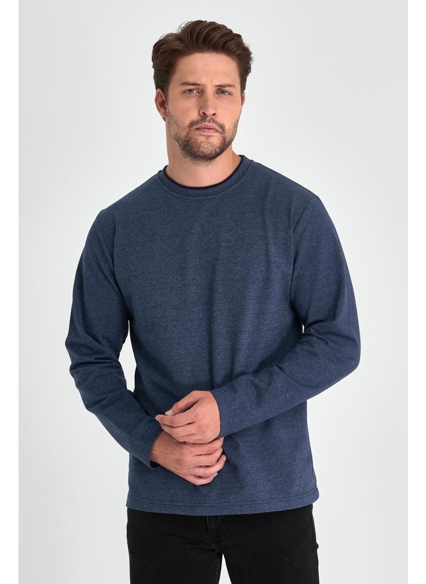 Men's Indigo Double Crew Neck Regular Fit Sweatshirt