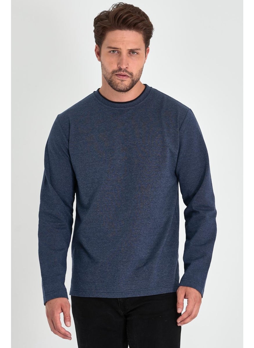 Men's Indigo Double Crew Neck Regular Fit Sweatshirt