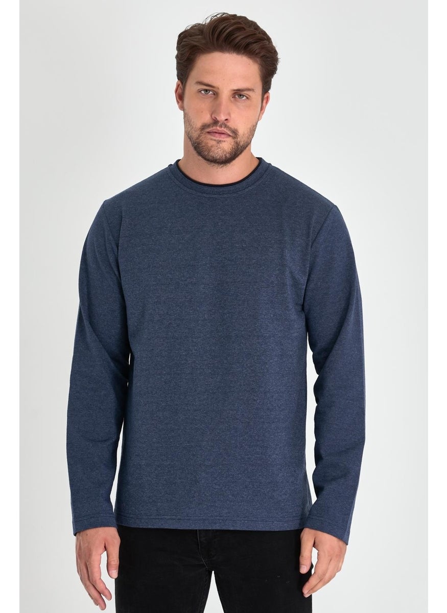Men's Indigo Double Crew Neck Regular Fit Sweatshirt