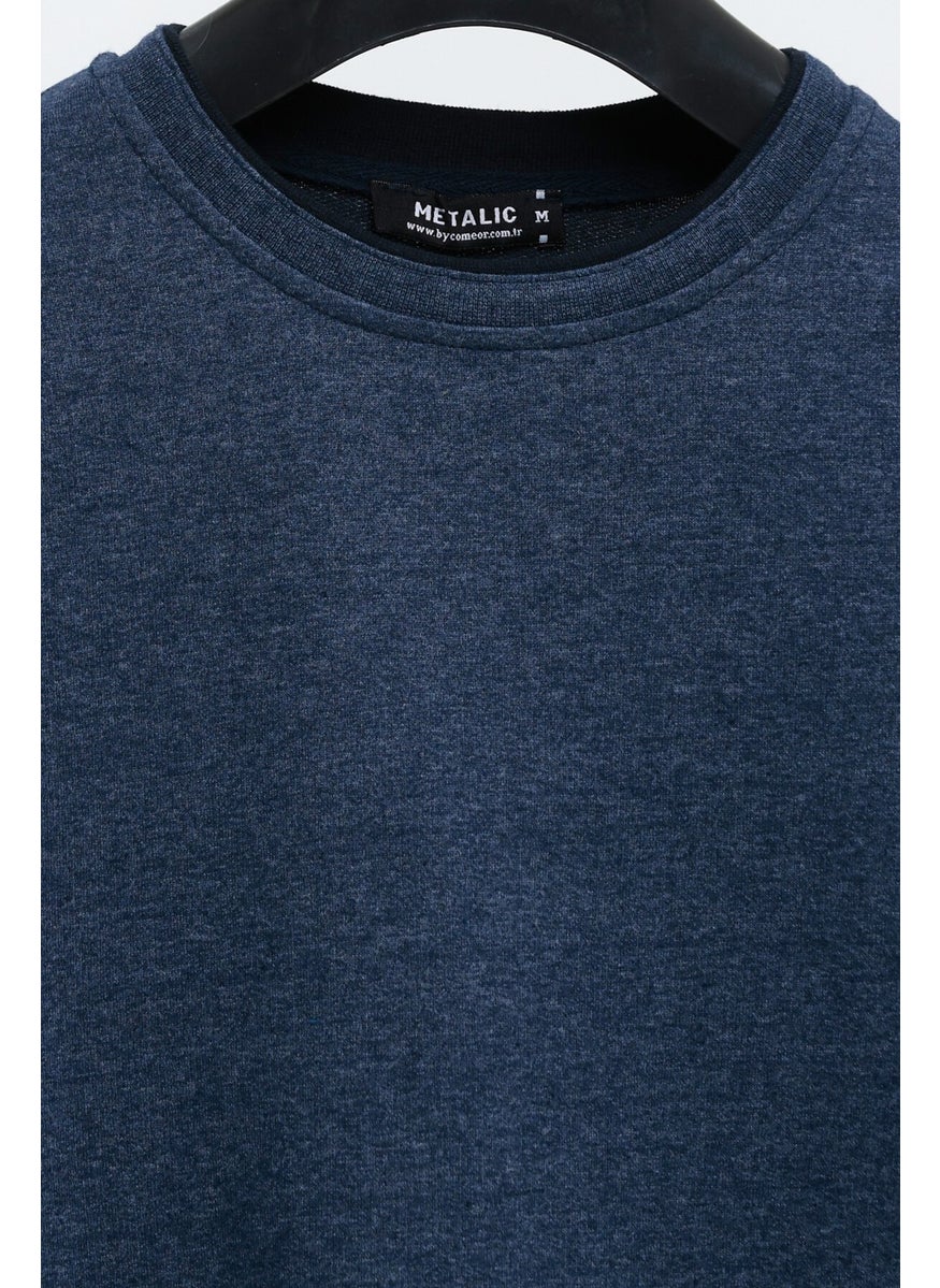 Men's Indigo Double Crew Neck Regular Fit Sweatshirt