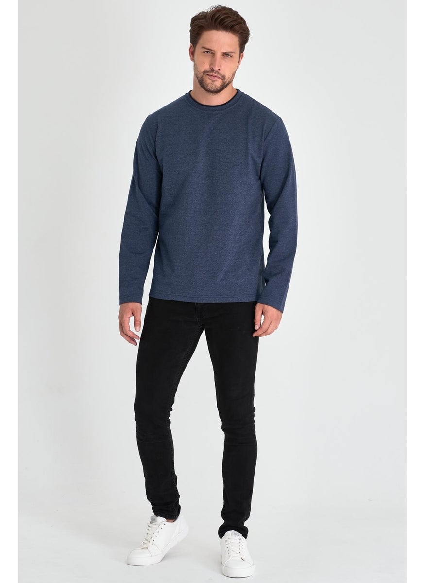 Men's Indigo Double Crew Neck Regular Fit Sweatshirt