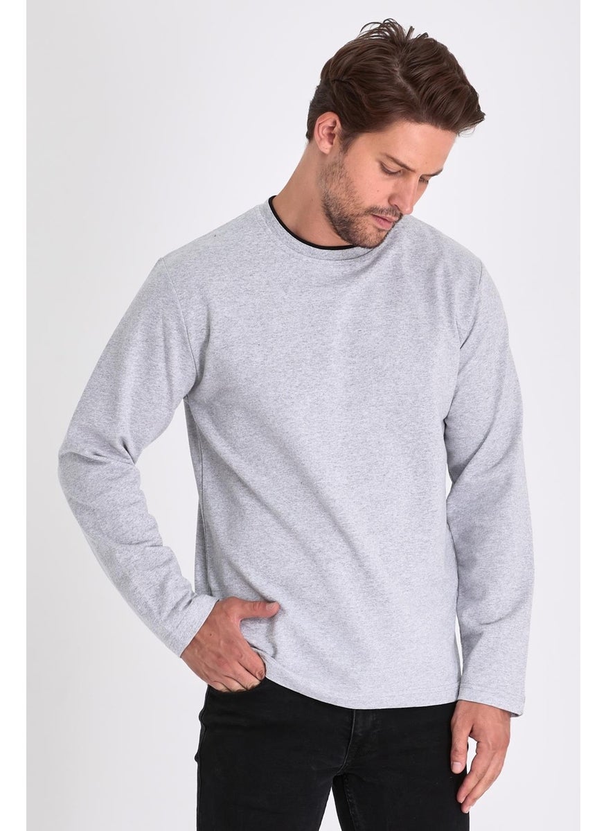 Men's Gray Double Crew Neck Standard Comfortable Cut Sweatshirt