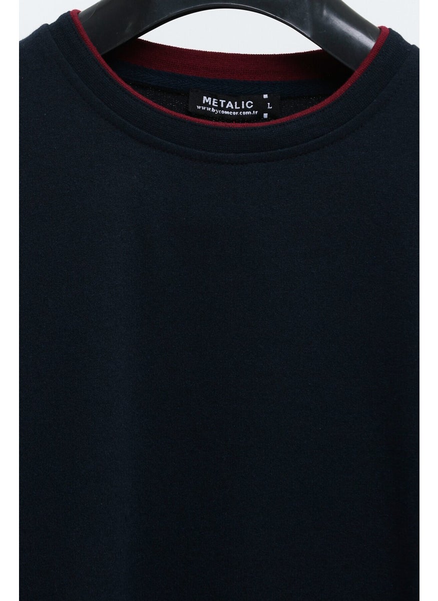 Metalic Men's Navy Blue Double Crew Neck Standard Relaxed Cut Sweatshirt