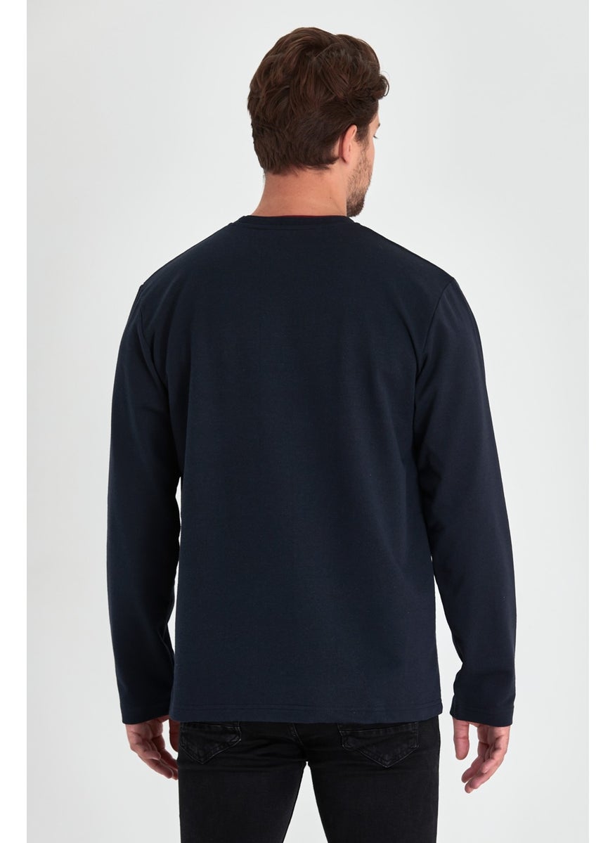 Metalic Men's Navy Blue Double Crew Neck Standard Relaxed Cut Sweatshirt