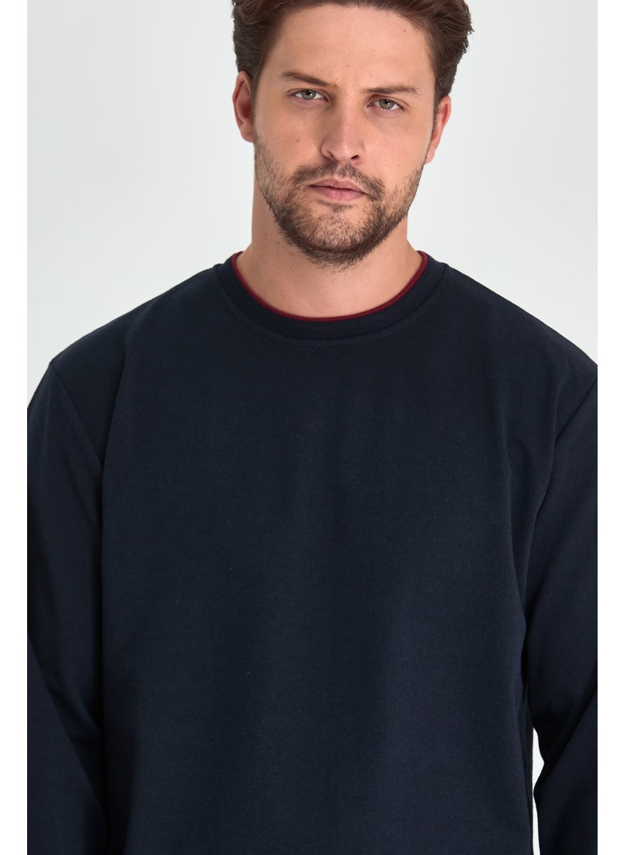 Metalic Men's Navy Blue Double Crew Neck Standard Relaxed Cut Sweatshirt