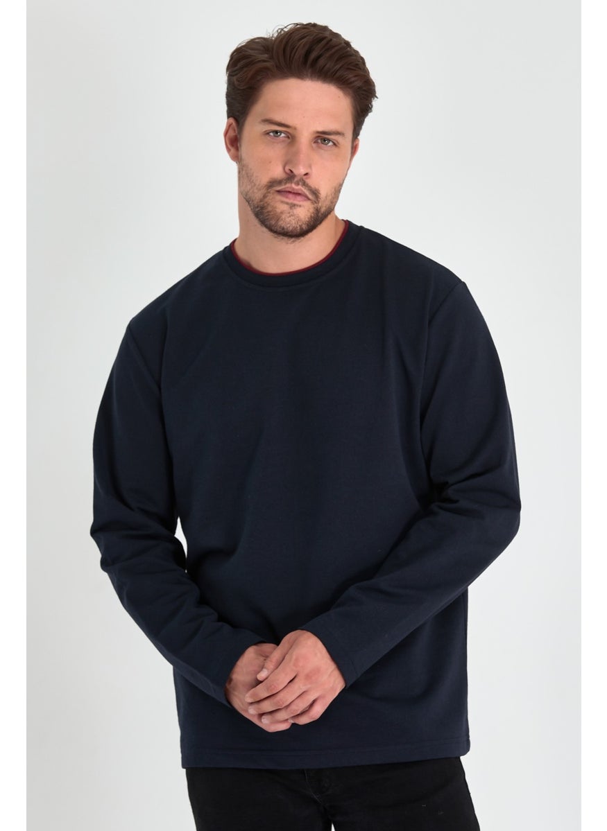 Metalic Men's Navy Blue Double Crew Neck Standard Relaxed Cut Sweatshirt