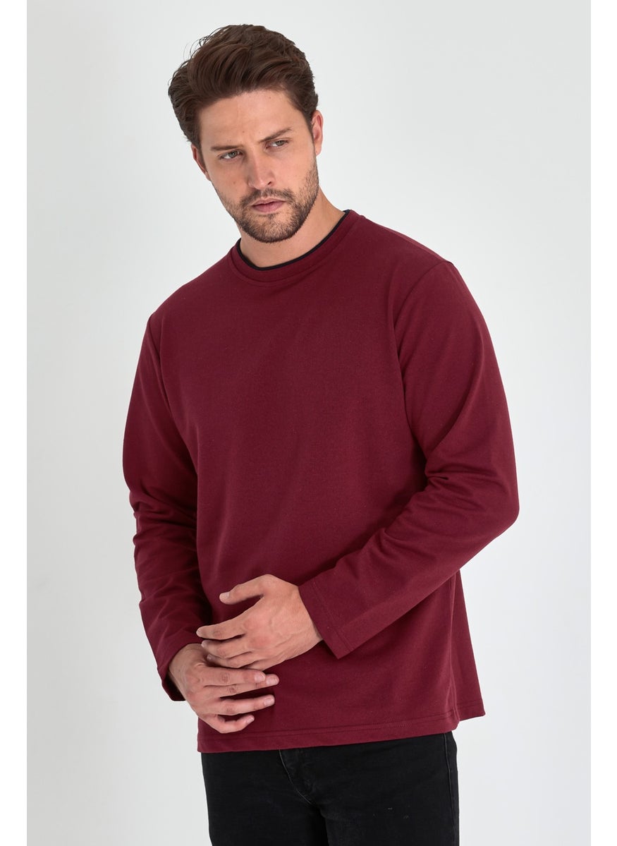 Metalic Men's Claret Red Double Crew Neck Standard Relaxed Cut Sweatshirt