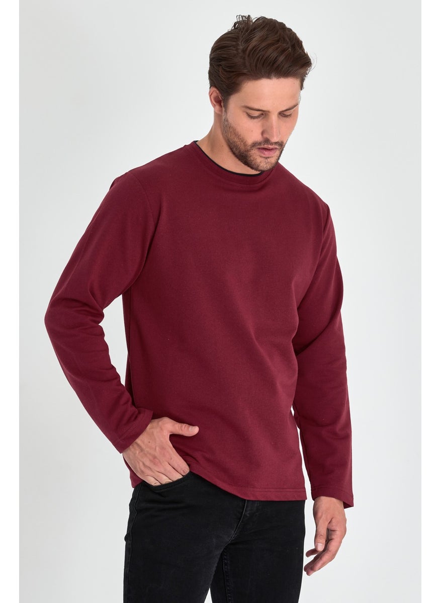 Metalic Men's Claret Red Double Crew Neck Standard Relaxed Cut Sweatshirt