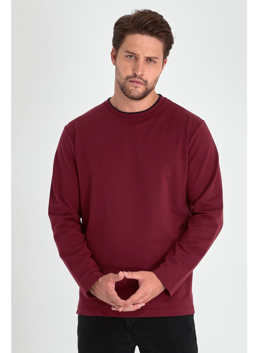 Metalic Men's Claret Red Double Crew Neck Standard Relaxed Cut Sweatshirt