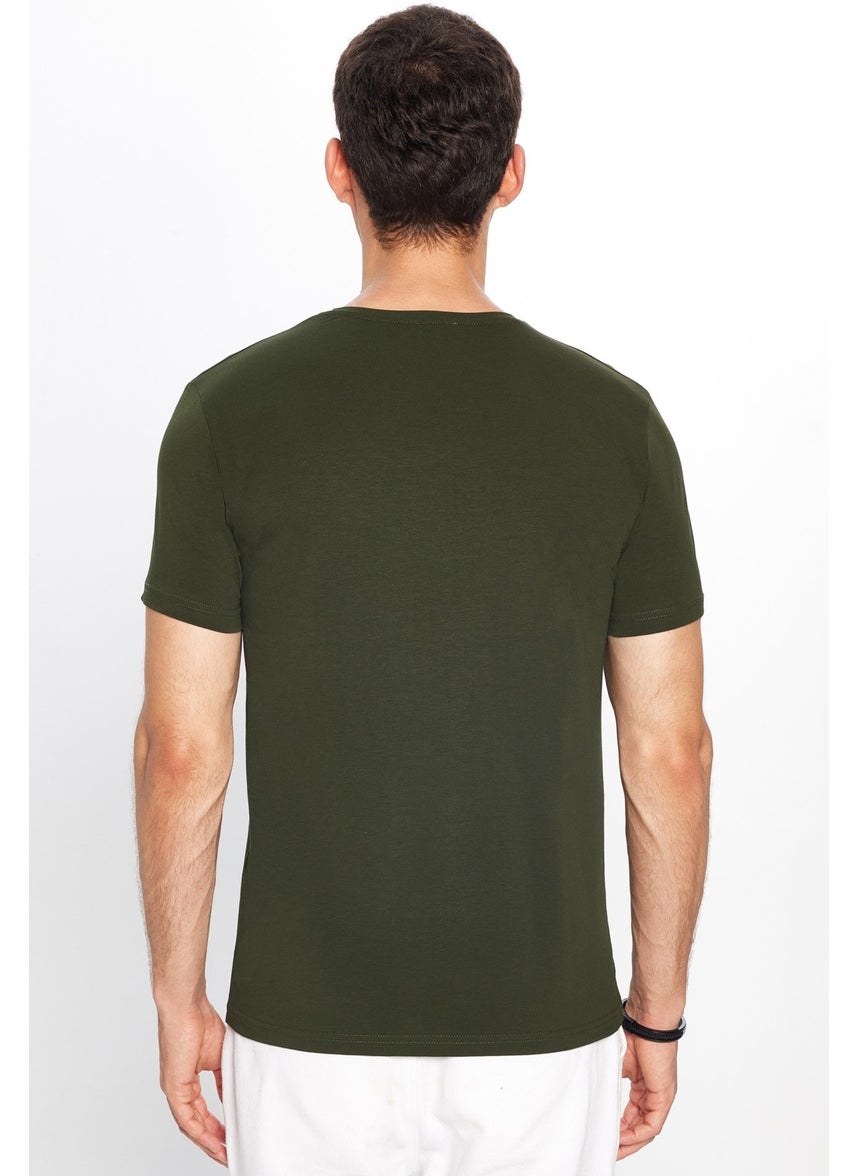 Men's Slim Fit Slim Cut Cotton Soft Texture Flexible Fabric Plain Basic Khaki Crew Neck T-Shirt