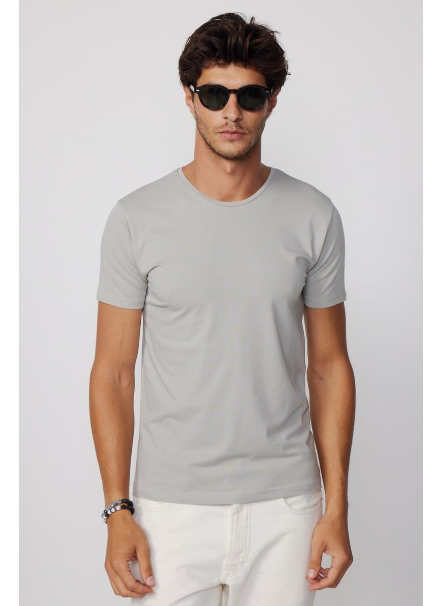 Slim Fit Crew Neck Plain Basic Short Sleeve Gray Men's T-Shirt