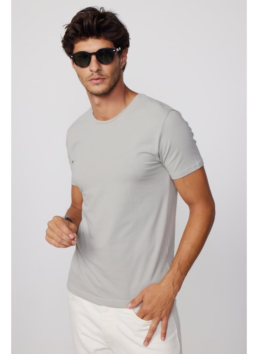 Slim Fit Crew Neck Plain Basic Short Sleeve Gray Men's T-Shirt