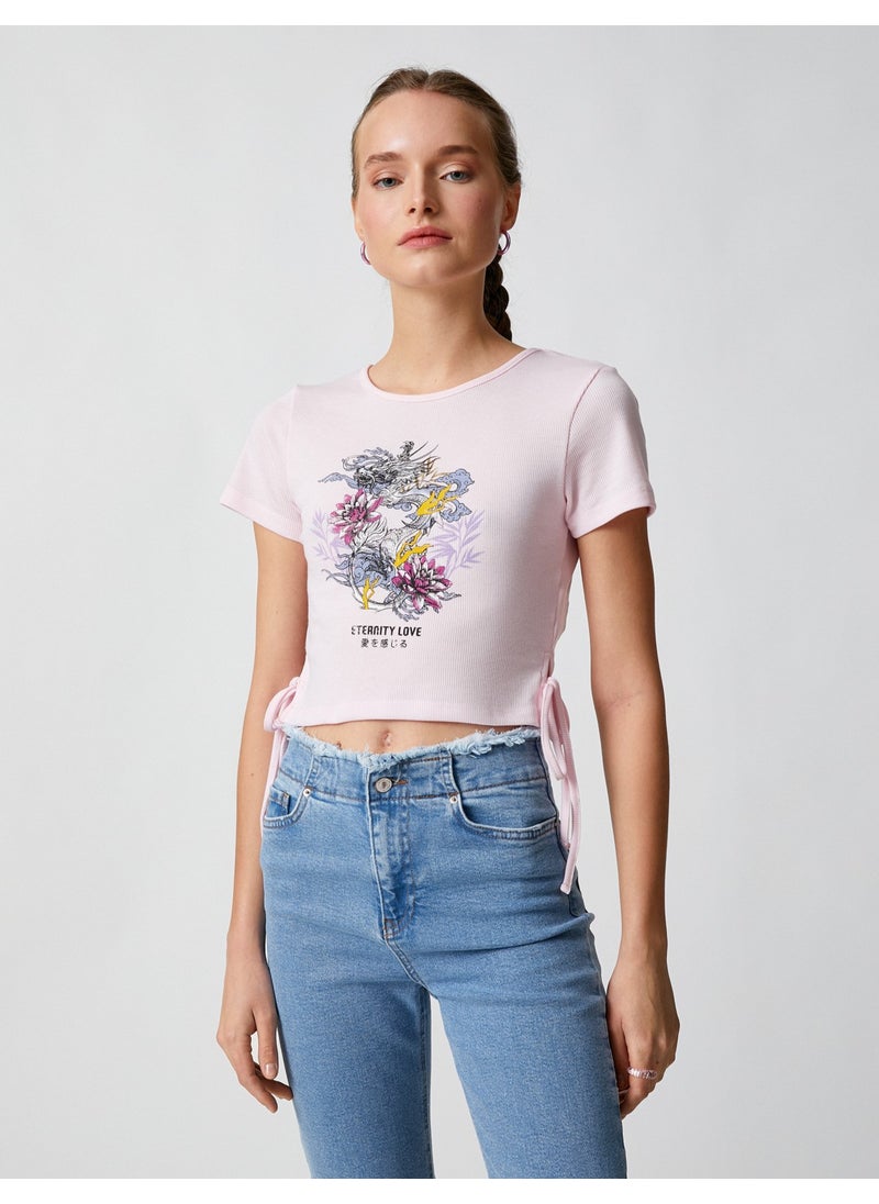 Crop T-Shirt Printed Short Sleeve Crew Neck Ribbed