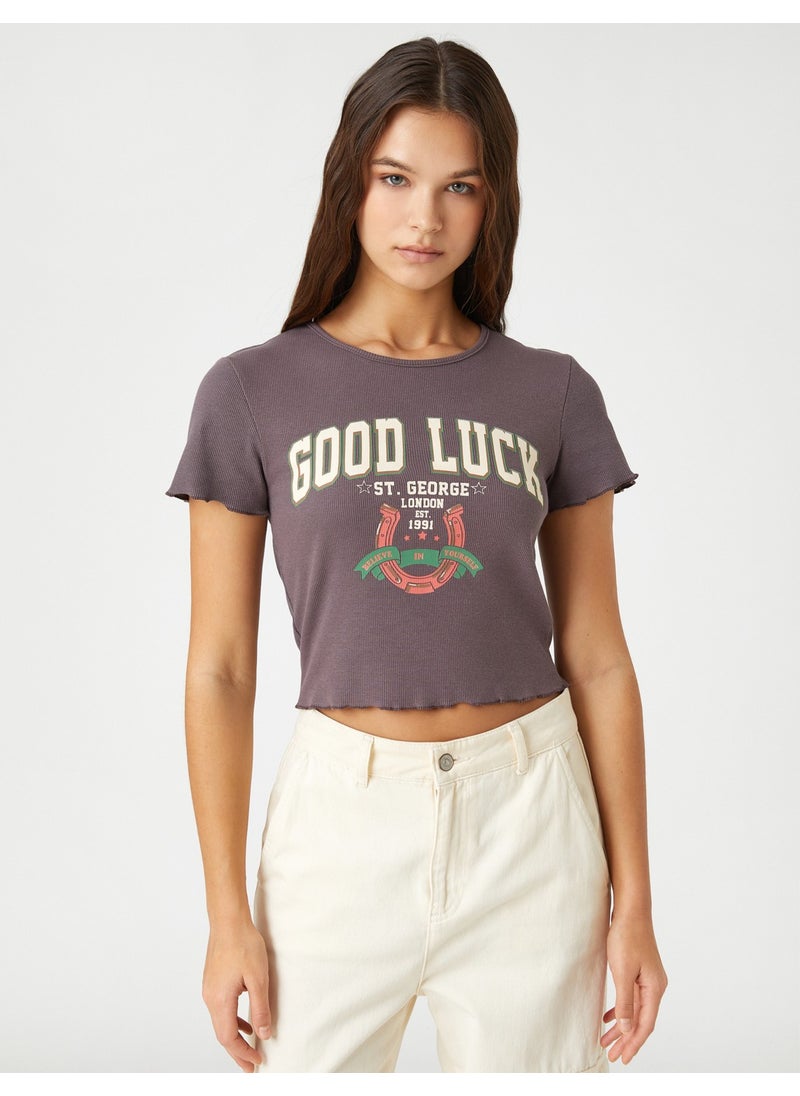 Crop T-Shirt Slogan Printed Short Sleeve Crew Neck