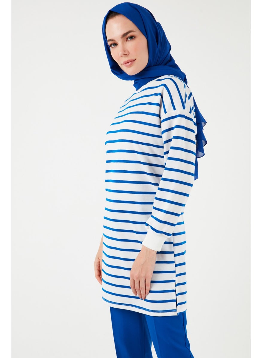 Modest Striped Cotton Regular Fit Crew Neck Tunic Women's Tunic 5865784