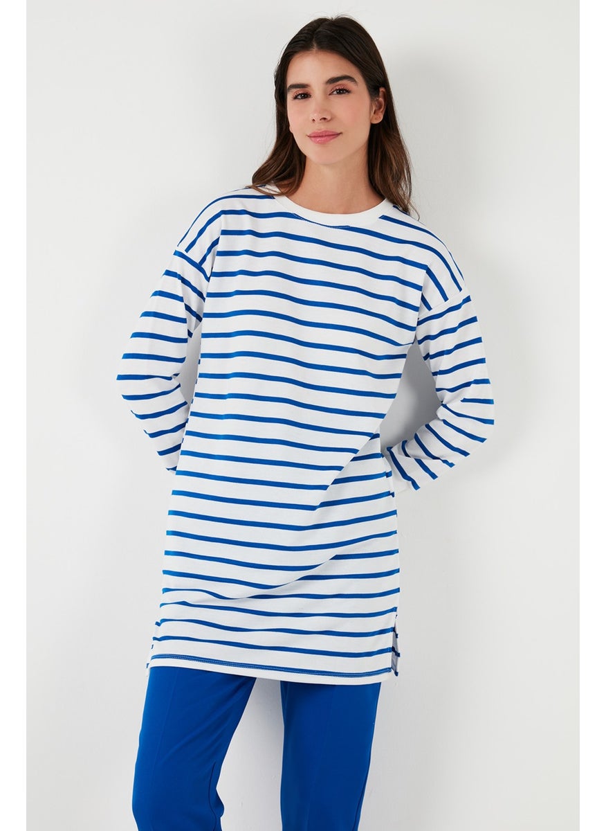 Modest Striped Cotton Regular Fit Crew Neck Tunic Women's Tunic 5865784