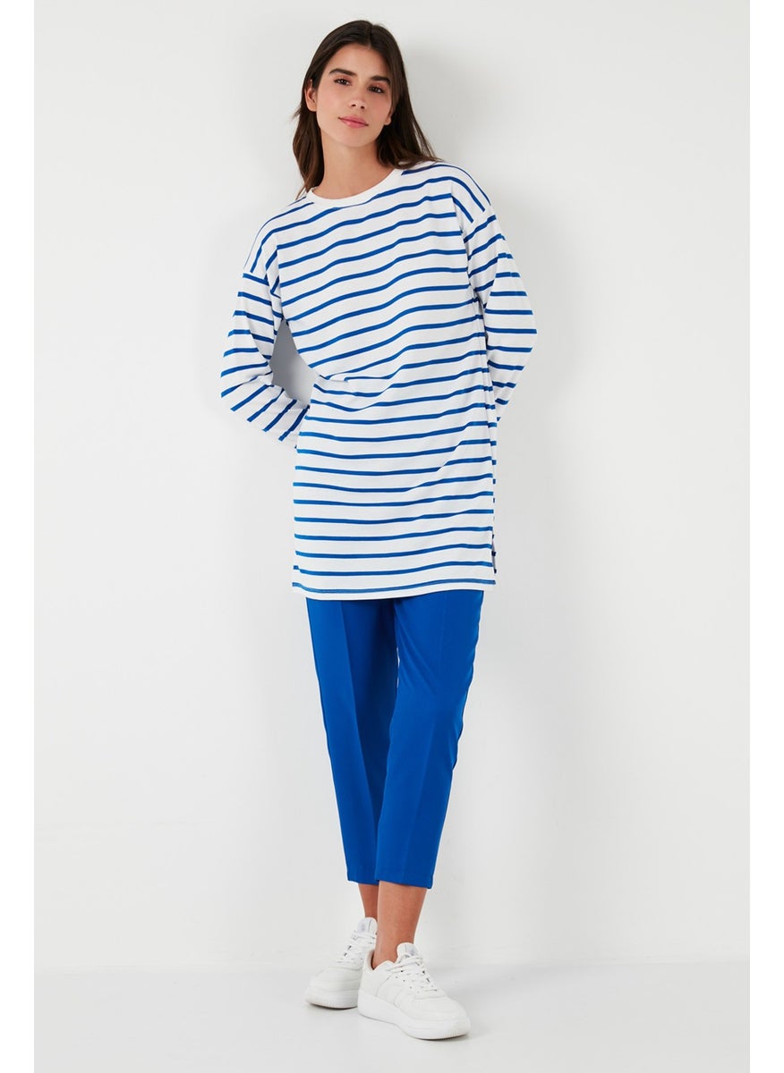 Modest Striped Cotton Regular Fit Crew Neck Tunic Women's Tunic 5865784
