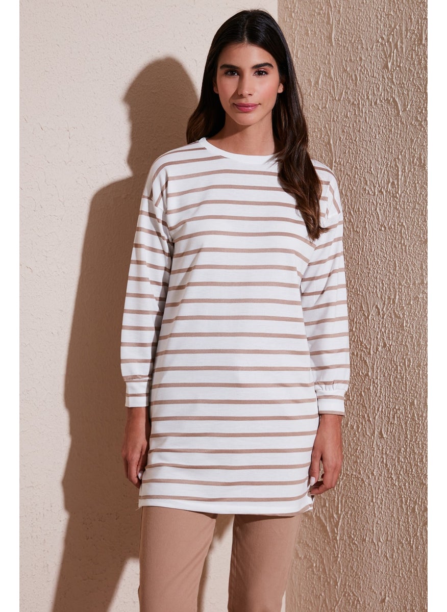 Modest Striped Cotton Regular Fit Crew Neck Tunic Women's Tunic 5865784