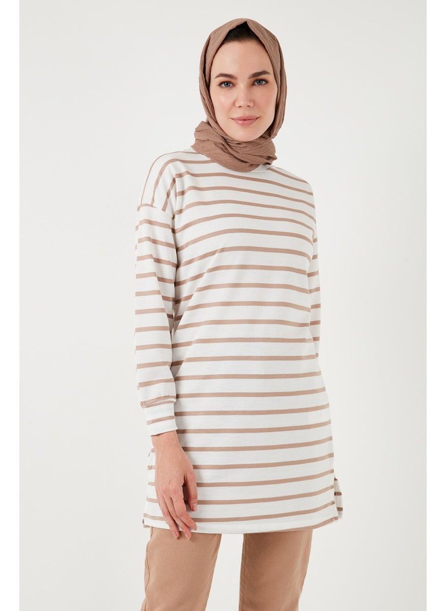 Modest Striped Cotton Regular Fit Crew Neck Tunic Women's Tunic 5865784