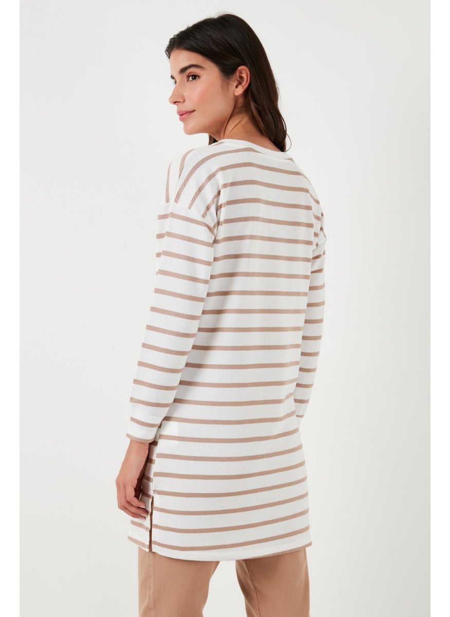 Modest Striped Cotton Regular Fit Crew Neck Tunic Women's Tunic 5865784