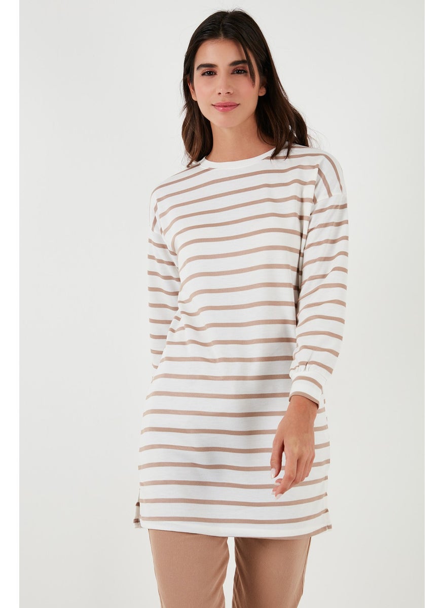 Modest Striped Cotton Regular Fit Crew Neck Tunic Women's Tunic 5865784