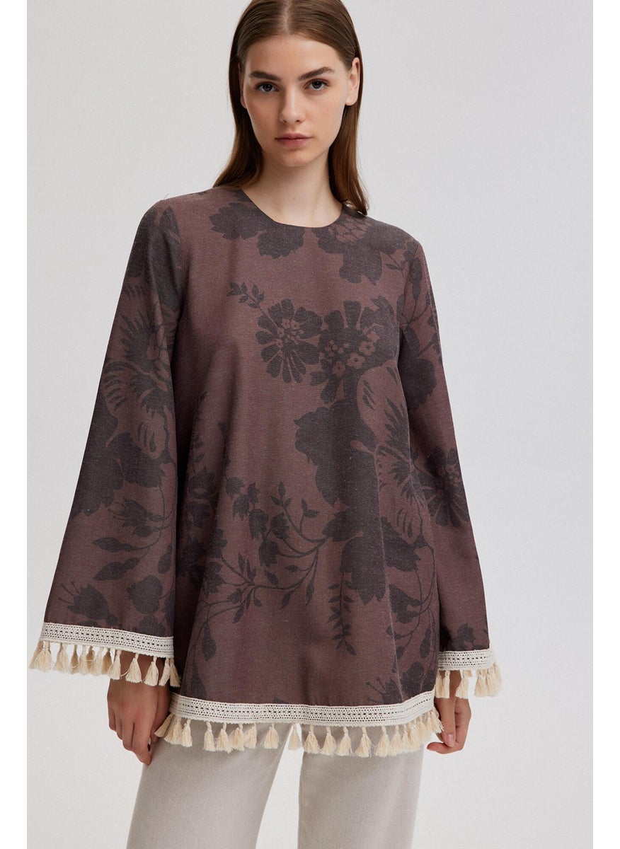 Tassel Lace Detailed Natural Textured Tunic