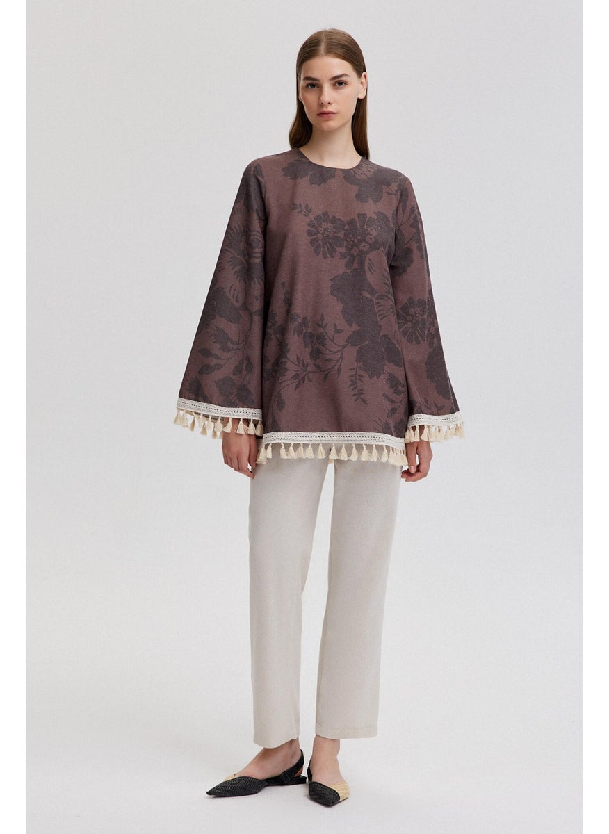 Tassel Lace Detailed Natural Textured Tunic