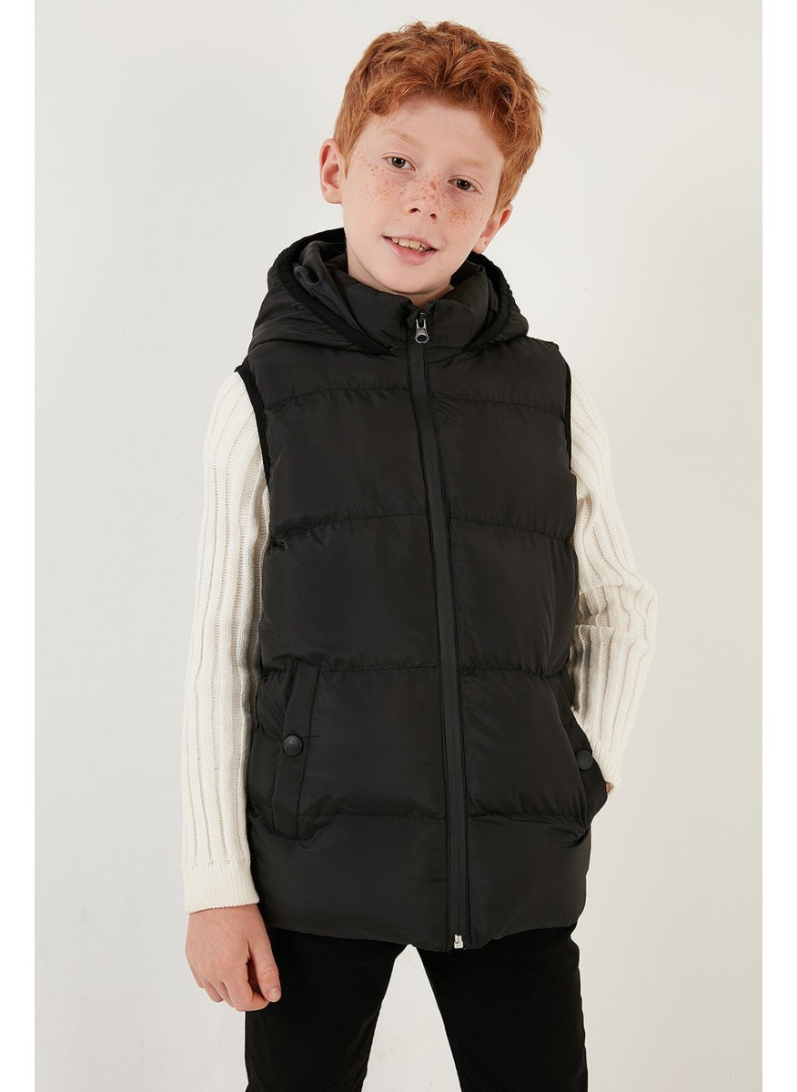 Zippered Hooded Pocket Puffer Vest Unisex Children's Vest 5761983