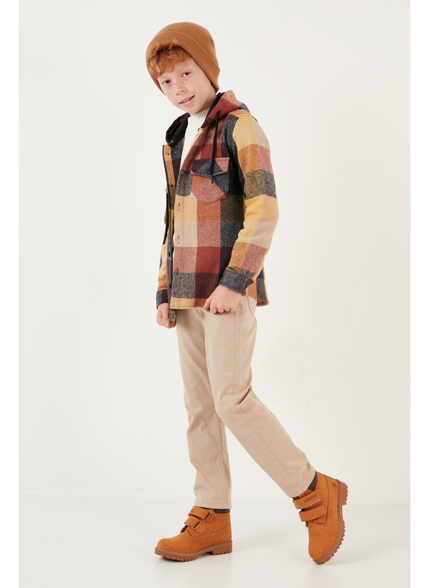 Hooded Double Pocket Plaid Winter Lumberjack Boy Shirt CF24W81778