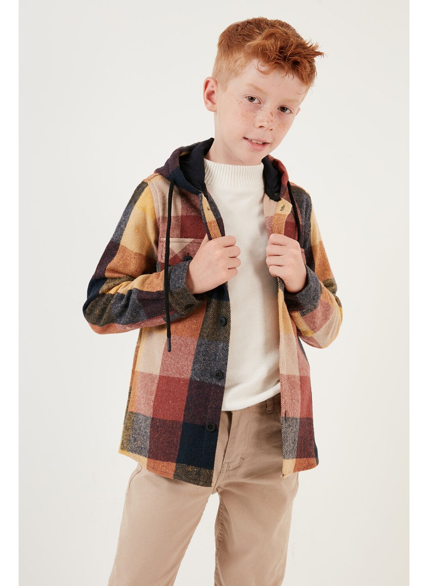 Hooded Double Pocket Plaid Winter Lumberjack Boy Shirt CF24W81778