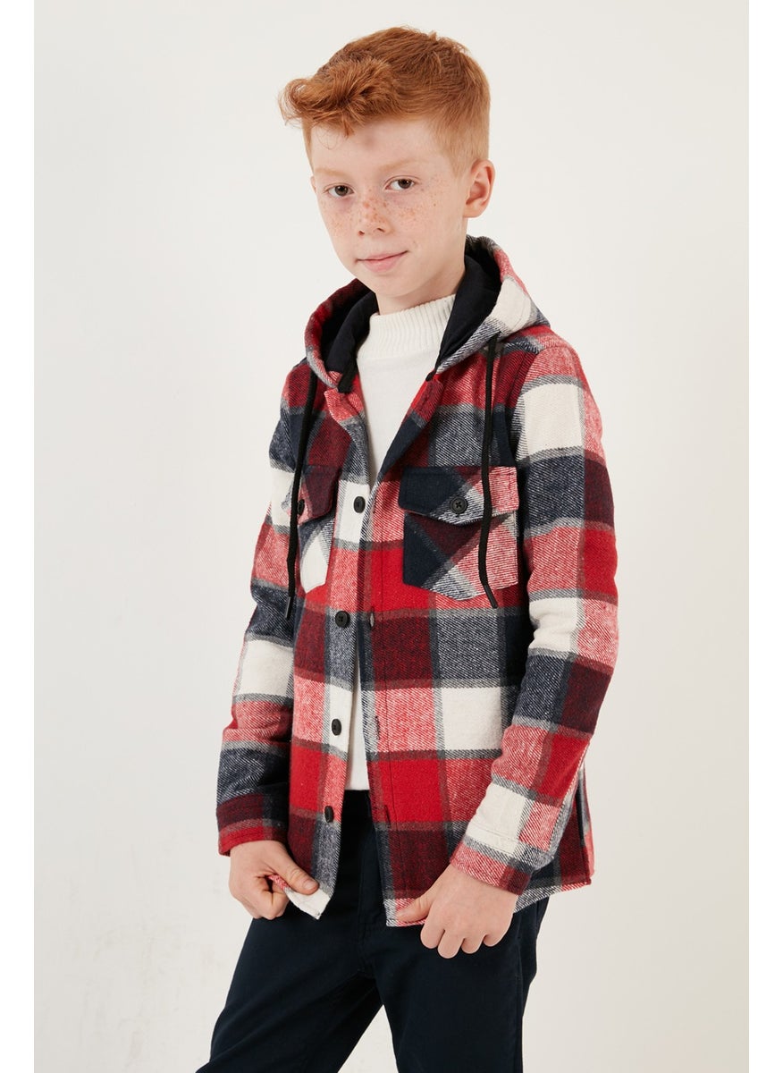 Hooded Double Pocket Plaid Winter Lumberjack Boy Shirt CF24W81778