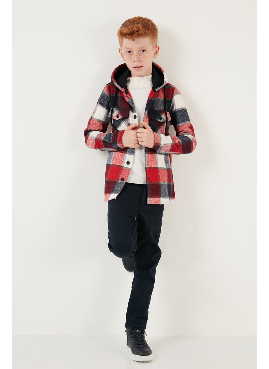 Hooded Double Pocket Plaid Winter Lumberjack Boy Shirt CF24W81778