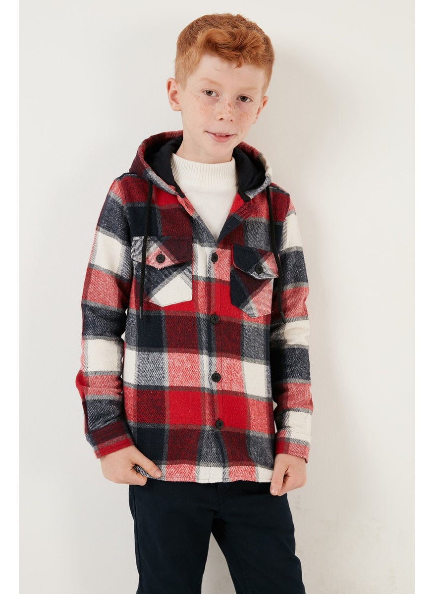 Hooded Double Pocket Plaid Winter Lumberjack Boy Shirt CF24W81778