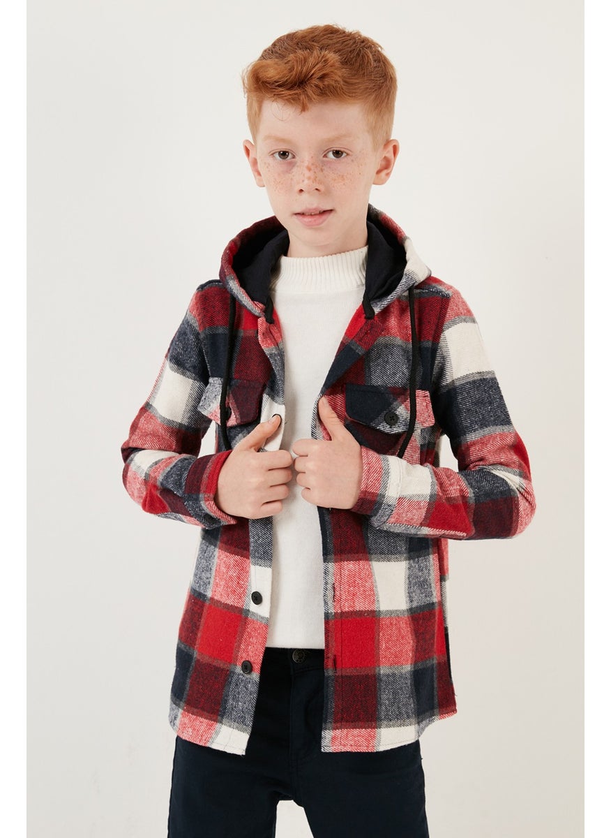 Hooded Double Pocket Plaid Winter Lumberjack Boy Shirt CF24W81778