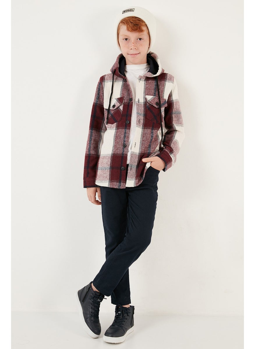 Hooded Pocketed Plaid Lumberjack Shirt Boy's Shirt CF24W81782