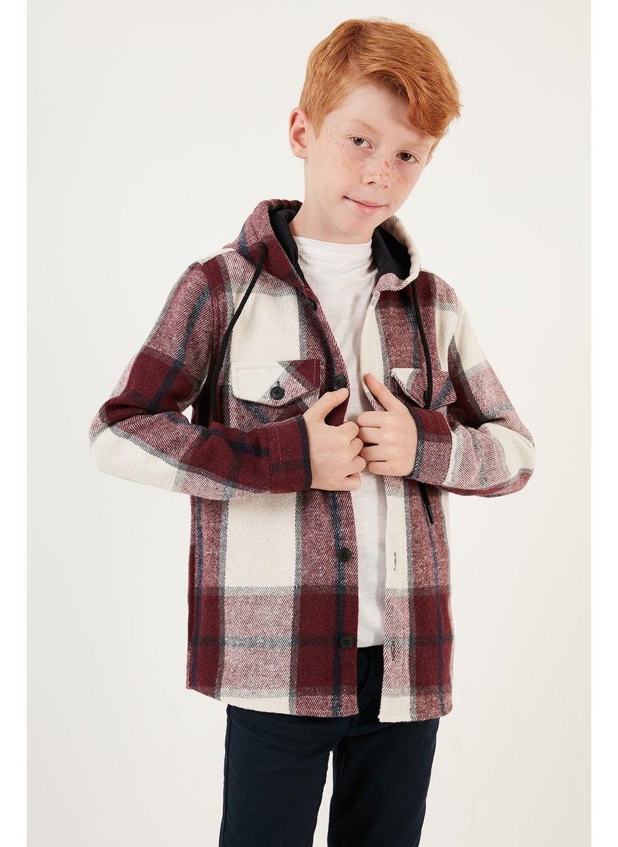 Hooded Pocketed Plaid Lumberjack Shirt Boy's Shirt CF24W81782