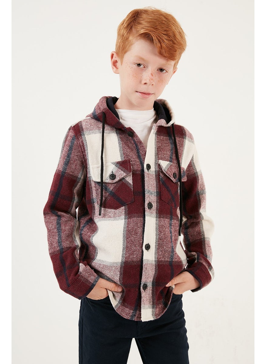 Hooded Pocketed Plaid Lumberjack Shirt Boy's Shirt CF24W81782