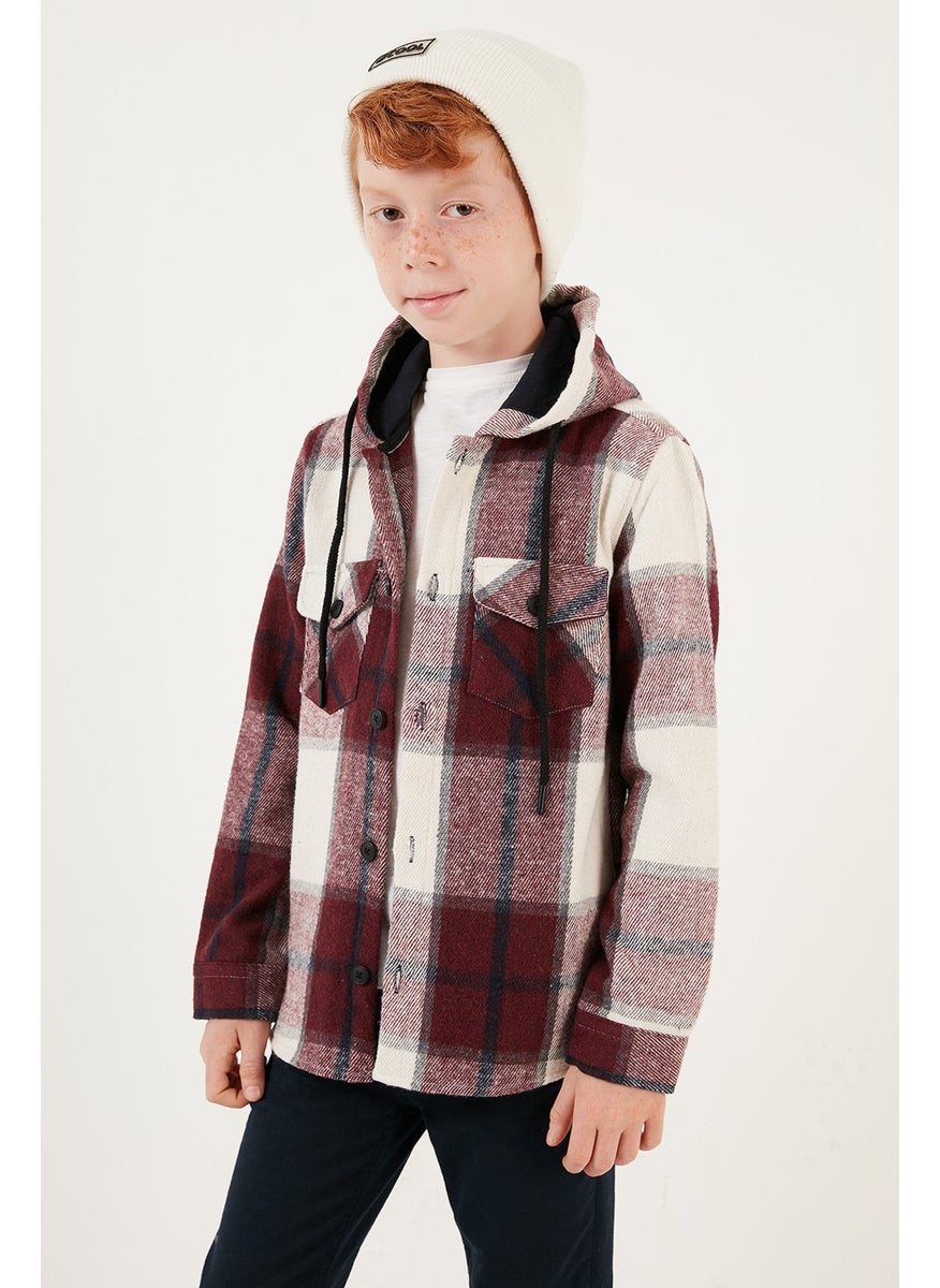 Hooded Pocketed Plaid Lumberjack Shirt Boy's Shirt CF24W81782