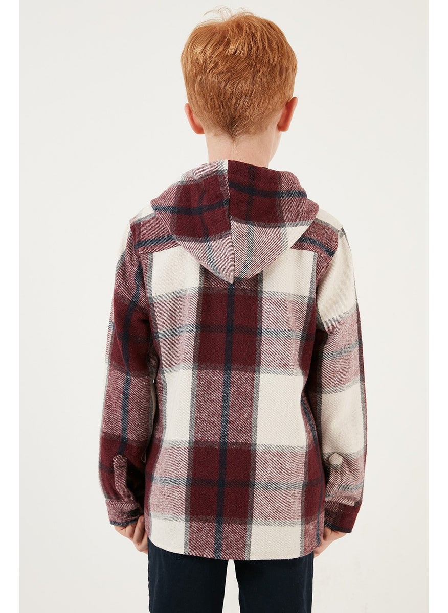 Hooded Pocketed Plaid Lumberjack Shirt Boy's Shirt CF24W81782