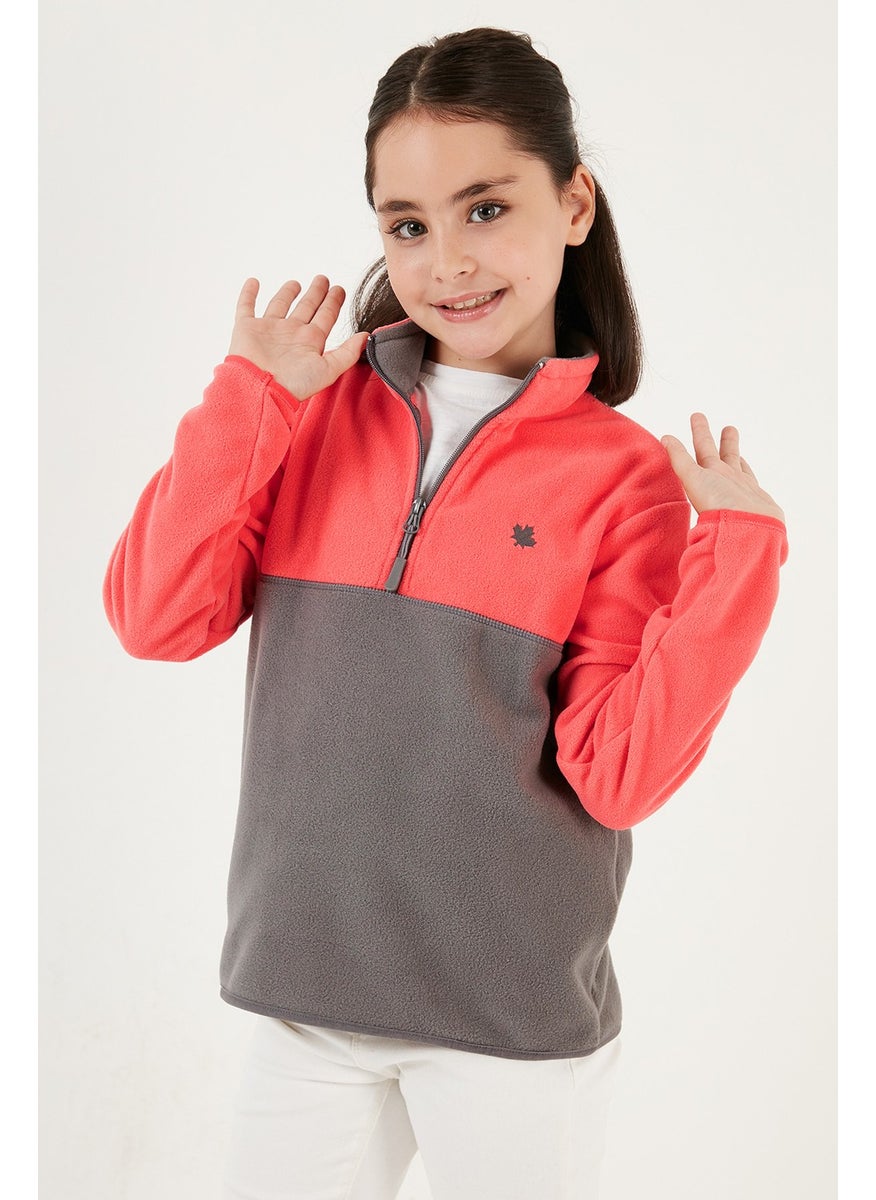 Soft Textured Half Zipper Color Block Stand Collar Fleece Unisex Children's Fleece 5905004