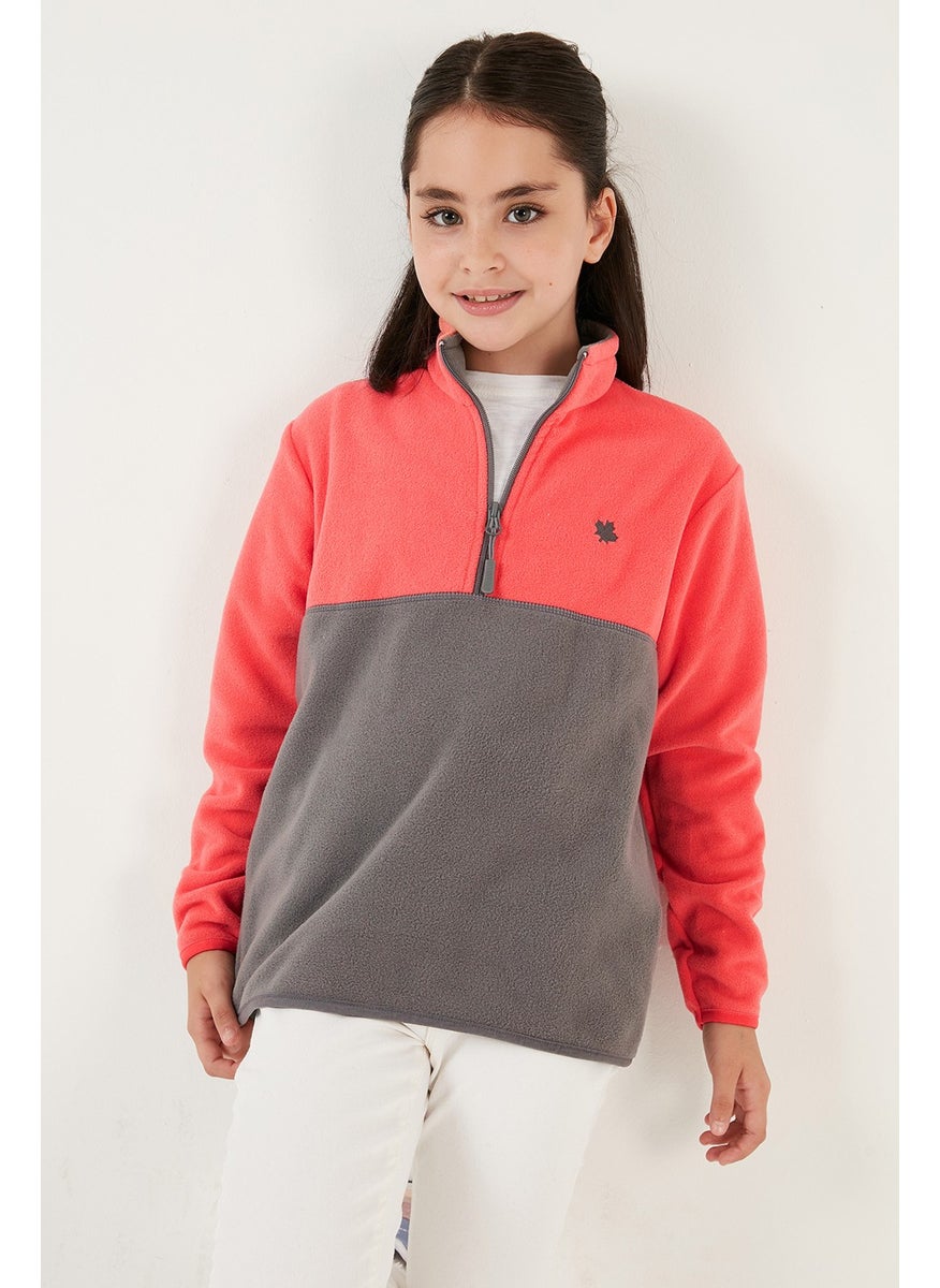 Soft Textured Half Zipper Color Block Stand Collar Fleece Unisex Children's Fleece 5905004