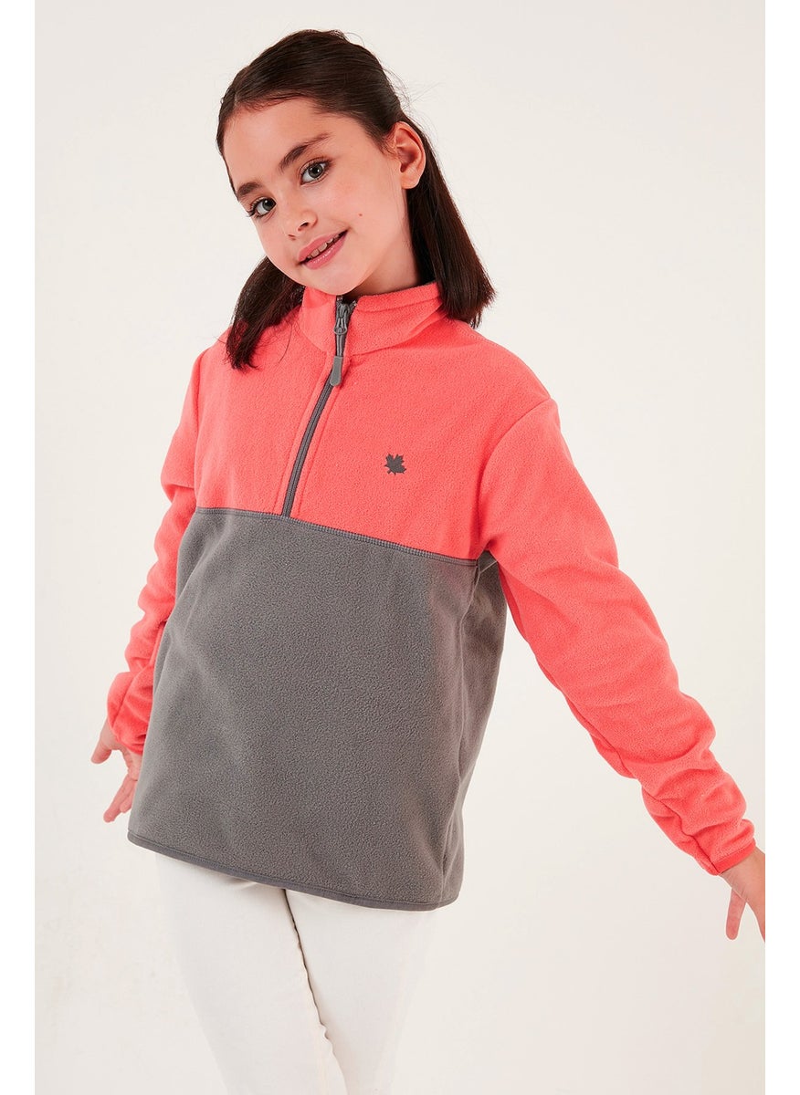 Soft Textured Half Zipper Color Block Stand Collar Fleece Unisex Children's Fleece 5905004