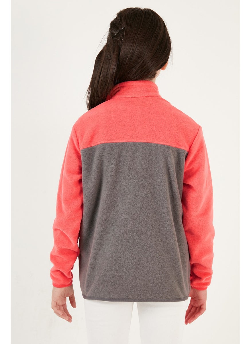 Soft Textured Half Zipper Color Block Stand Collar Fleece Unisex Children's Fleece 5905004