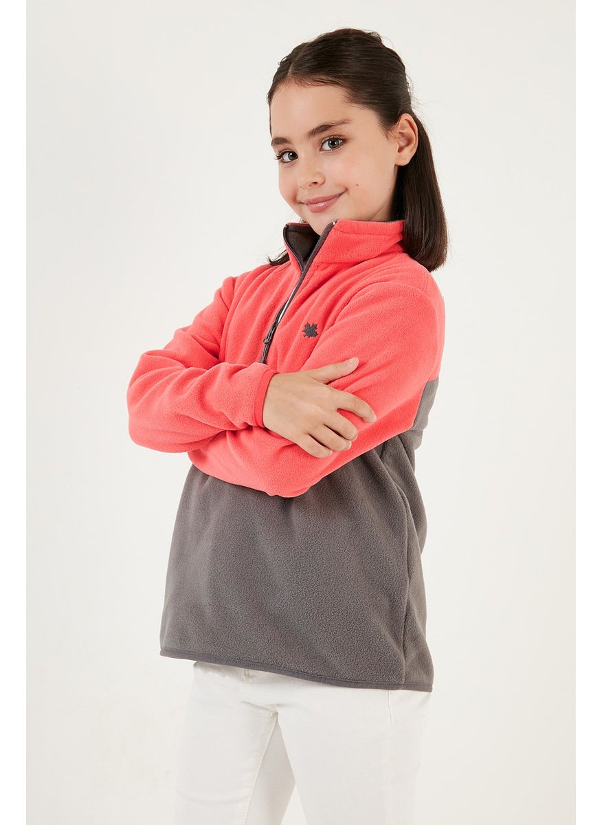 Soft Textured Half Zipper Color Block Stand Collar Fleece Unisex Children's Fleece 5905004