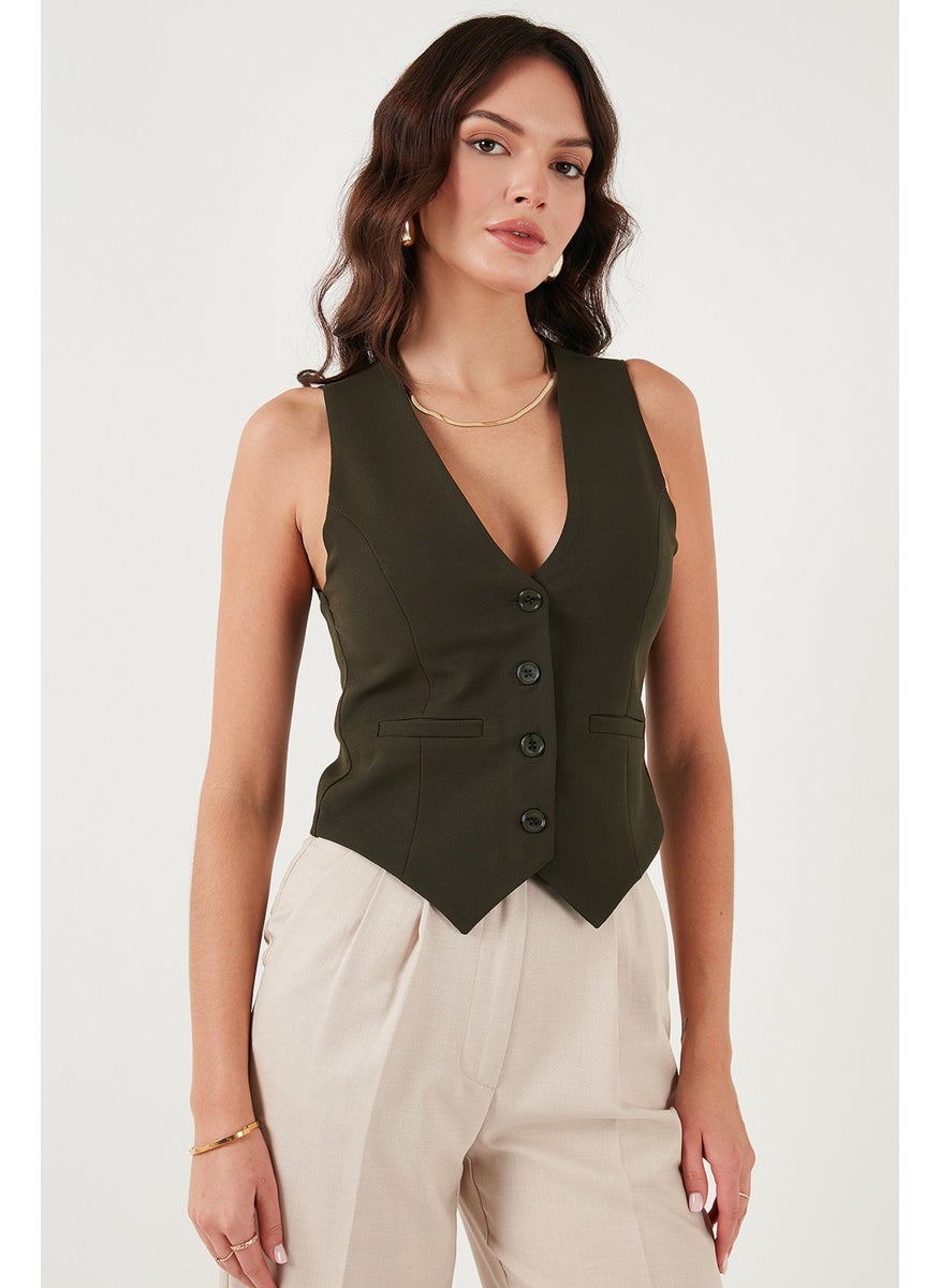 Fitted Fit Buttoned V Neck Buttoned Vest Women's Vest 6696796