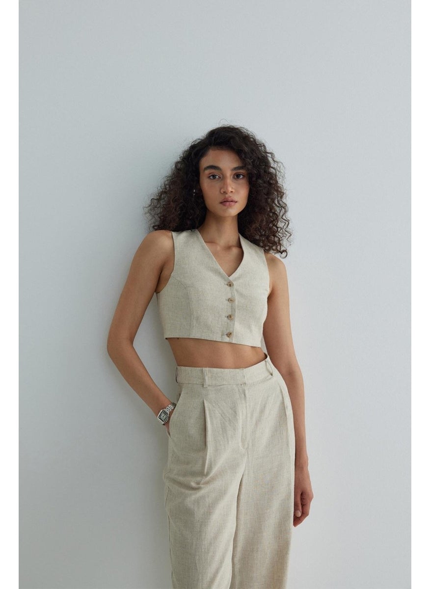 Natural Gabry Buttoned Linen Vest