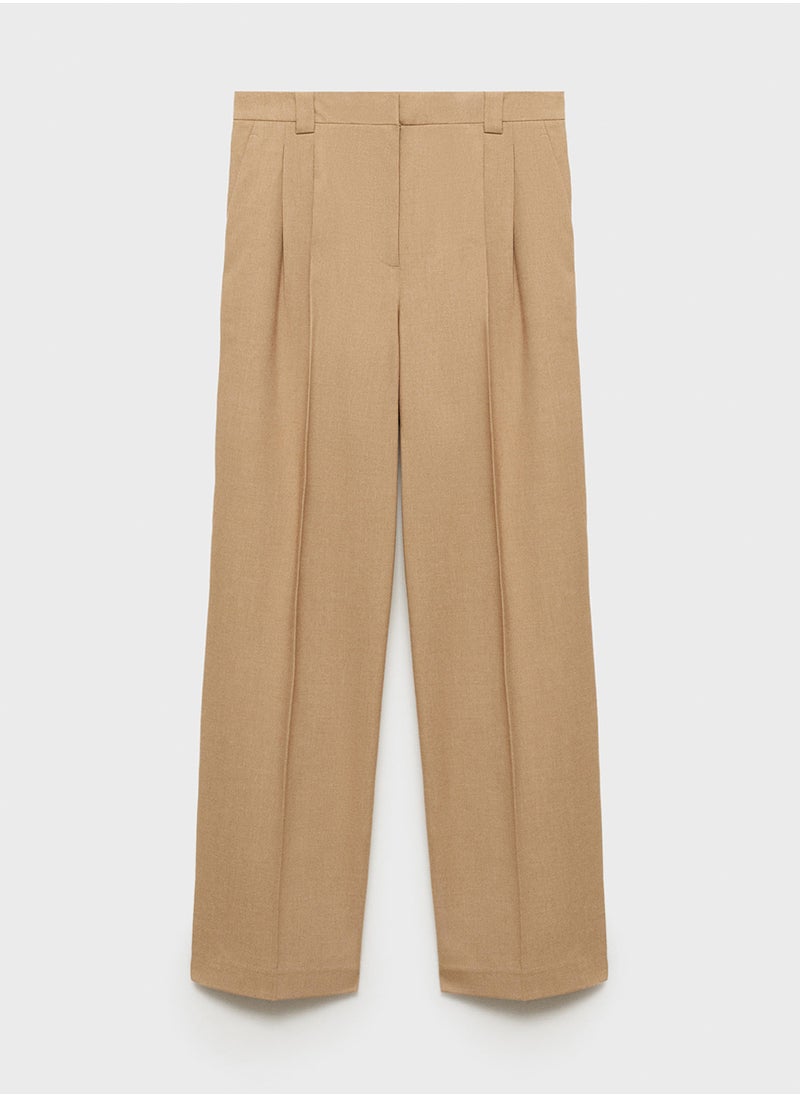 Pleated Straight-Fit Pants