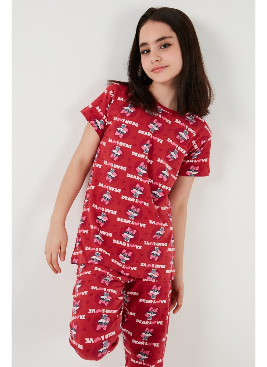 100% Cotton Crew Neck Short Sleeve Pajama Set Girl's Pajama Set 6651004