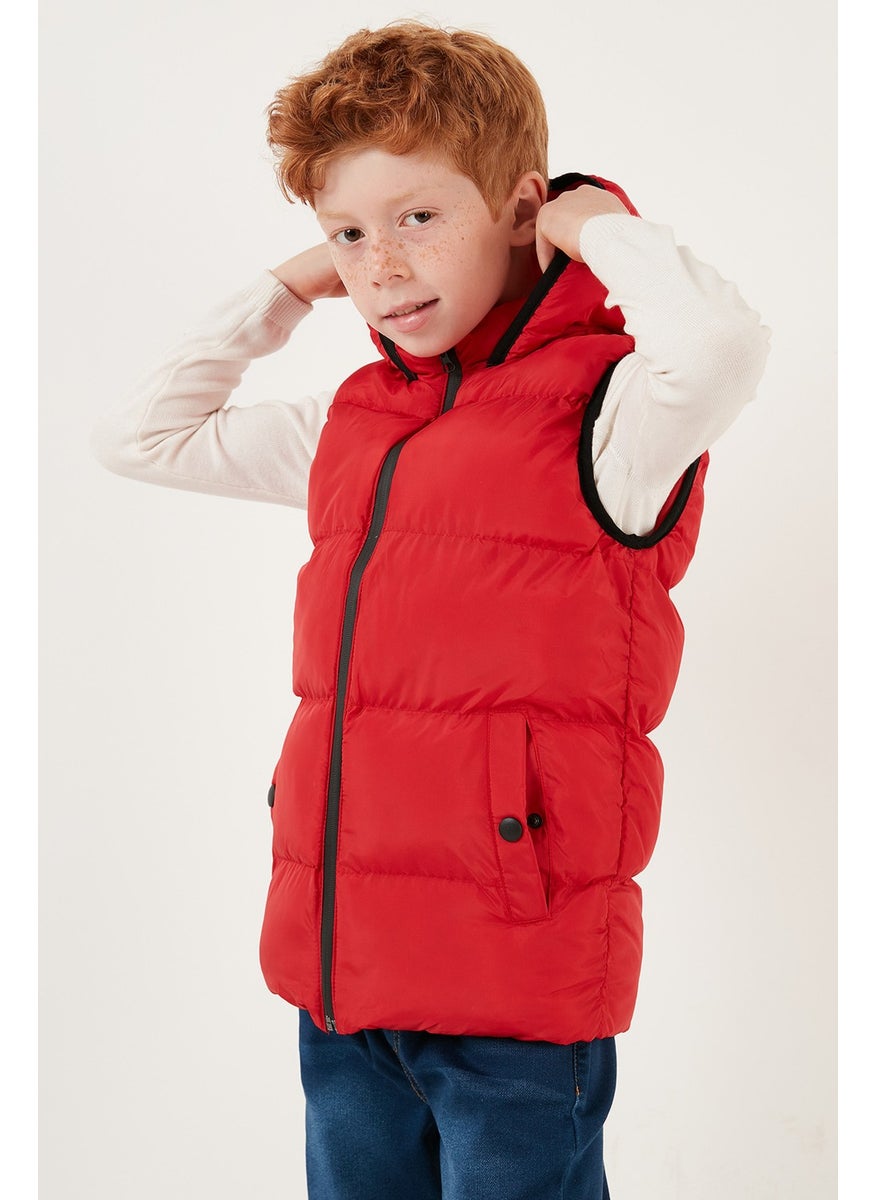 Zippered Hooded Pocket Puffer Vest Unisex Children's Vest 5761983